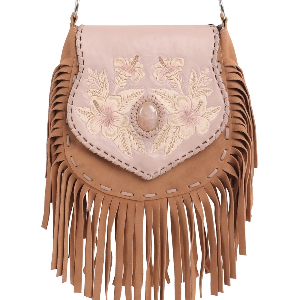 NEW! Hula Hibiscus Bag with Rose Quartz gemstone-handcrafted in Bali
